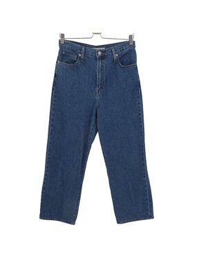 Levis Women 29 High Waisted Straight Solid Blue Denim Jeans Pockets Cotton Blend